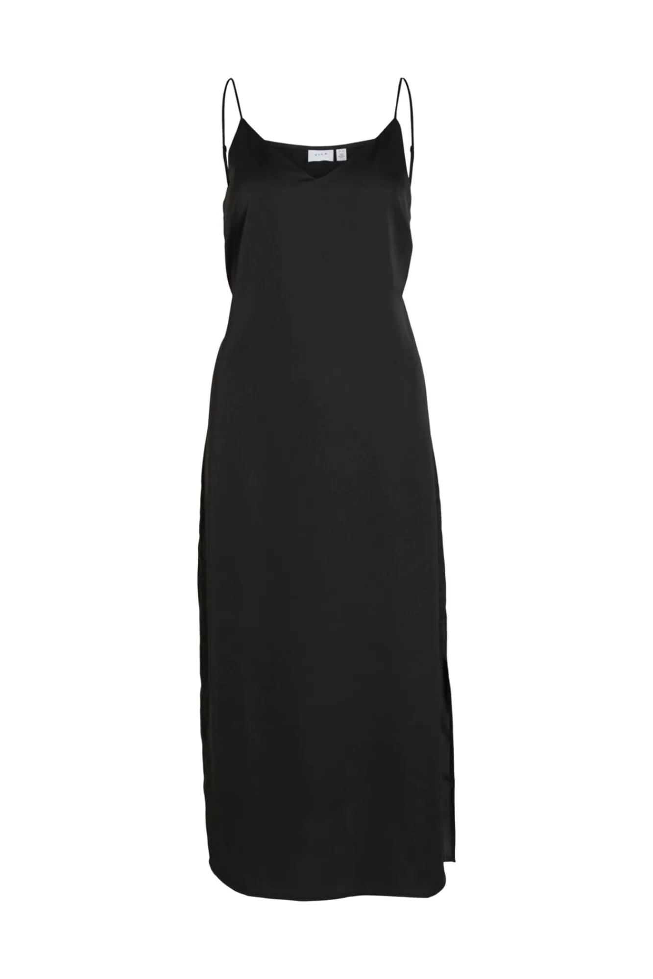 Vila Vestido Largo De Tirantes Satinado Negro Clearance