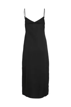 Vila Vestido Largo De Tirantes Satinado Negro Clearance