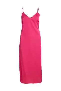 Vila Vestido Largo De Tirantes Satinado Rosa Sale