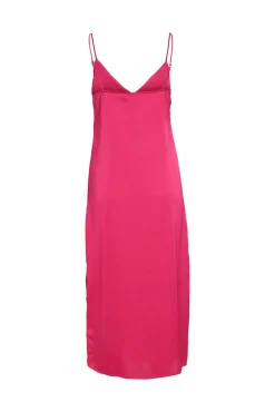 Vila Vestido Largo De Tirantes Satinado Rosa Sale