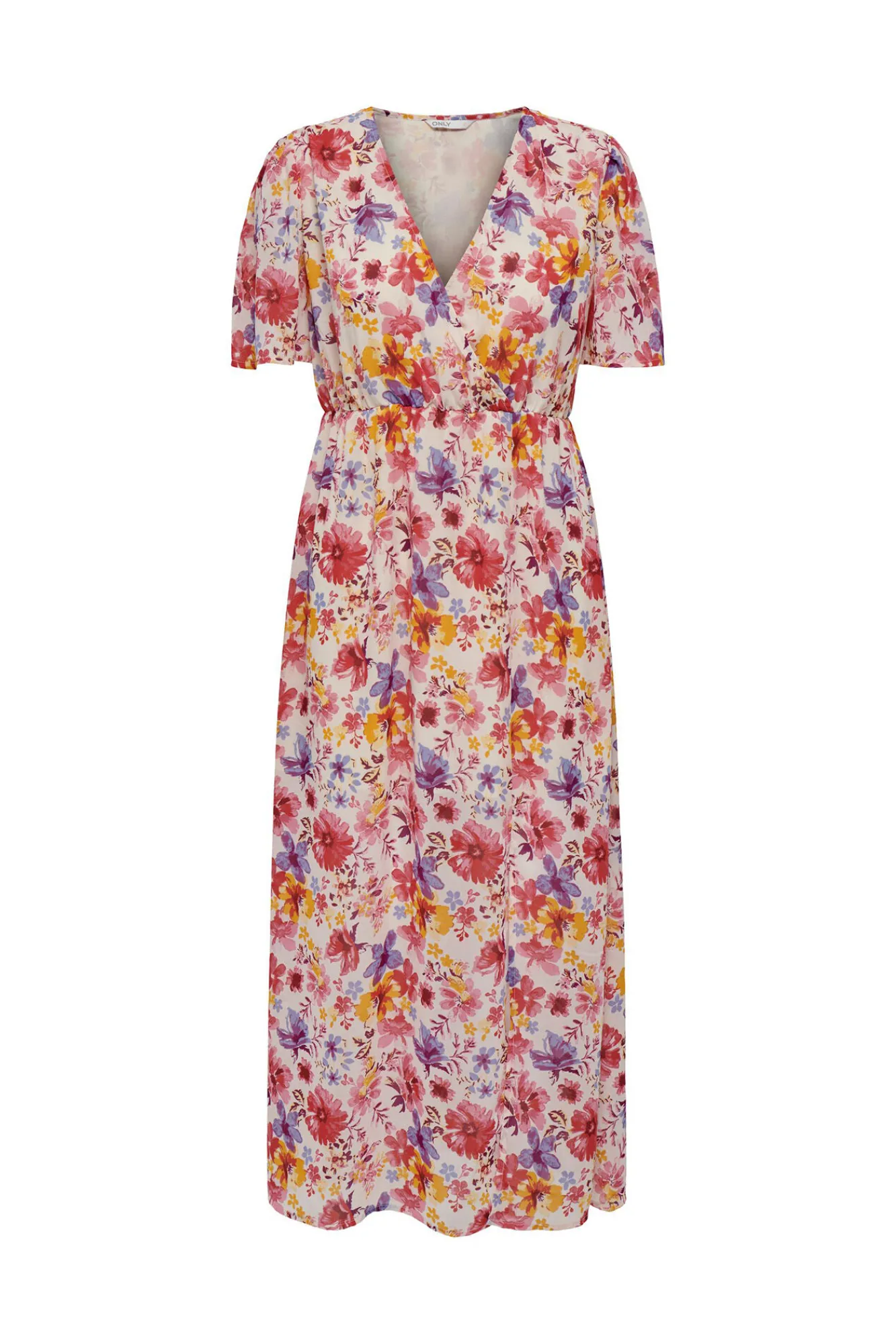 Only Vestido Largo Manga Corta Estampado Rosa Clearance
