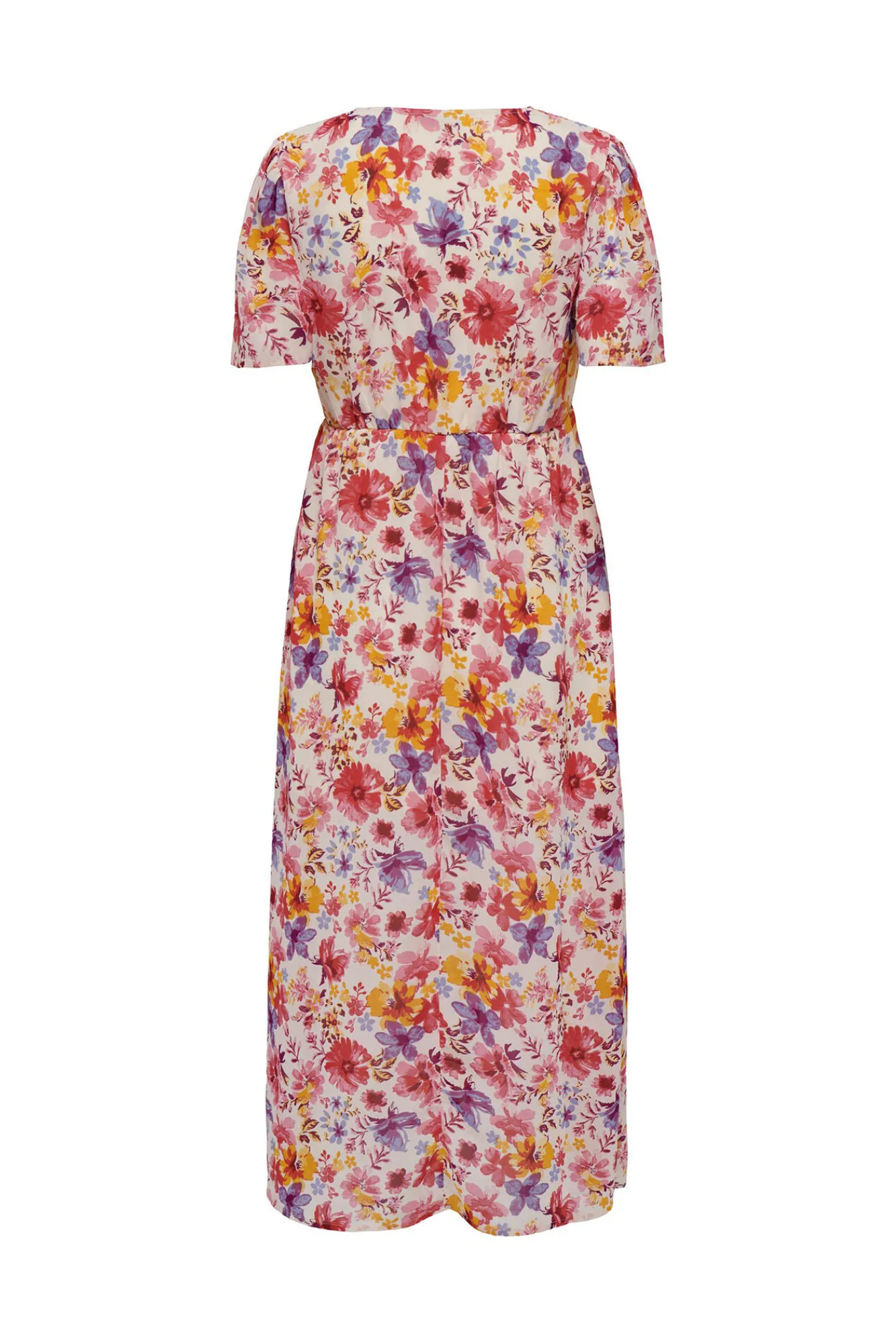 Only Vestido Largo Manga Corta Estampado Rosa Clearance