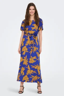 Only Vestido Largo Manga Corta Azul Medio Best