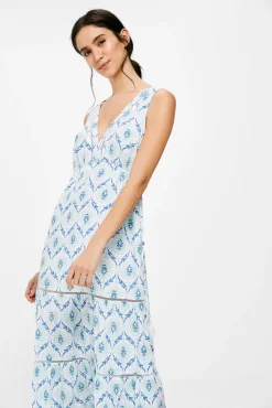 * Vestido Largo Paneles Estampado Amarillo Clearance
