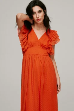 Vila Vestido Largo Plumeti Sin Mangas Naranja Hot