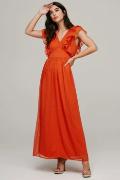Vila Vestido Largo Plumeti Sin Mangas Naranja Hot