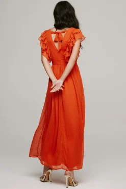 Vila Vestido Largo Plumeti Sin Mangas Naranja Hot