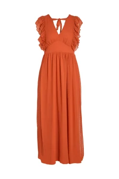 Vila Vestido Largo Plumeti Sin Mangas Naranja Hot