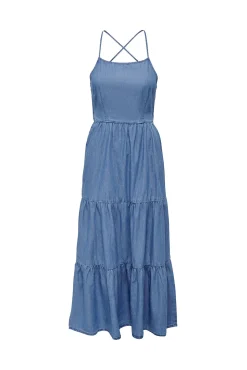 Only Vestido Largo Tencel Azul Medio