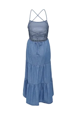 Only Vestido Largo Tencel Azul Medio