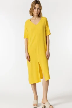 Tiffosi Vestido Lino Con Bolsillos Laterales Dorado Clearance
