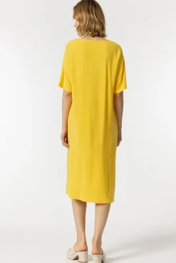 Tiffosi Vestido Lino Con Bolsillos Laterales Dorado Clearance