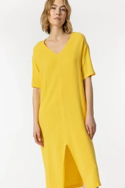 Tiffosi Vestido Lino Con Bolsillos Laterales Dorado Clearance
