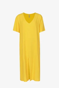 Tiffosi Vestido Lino Con Bolsillos Laterales Dorado Clearance