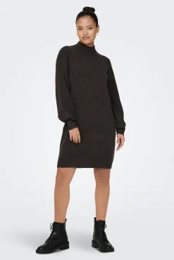 JDY Vestido Manga Abullonada Marron Oscuro
