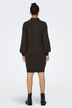 JDY Vestido Manga Abullonada Marron Oscuro