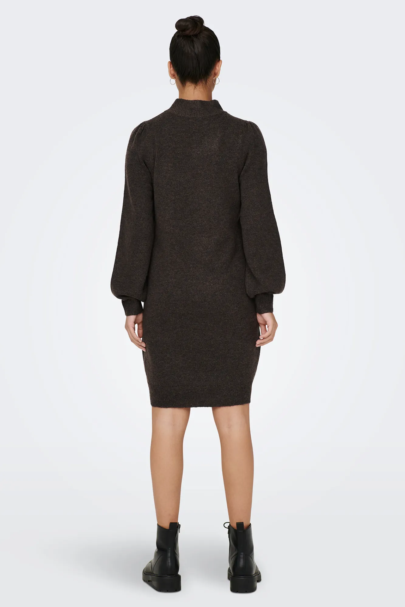 JDY Vestido Manga Abullonada Marron Oscuro