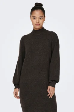 JDY Vestido Manga Abullonada Marron Oscuro