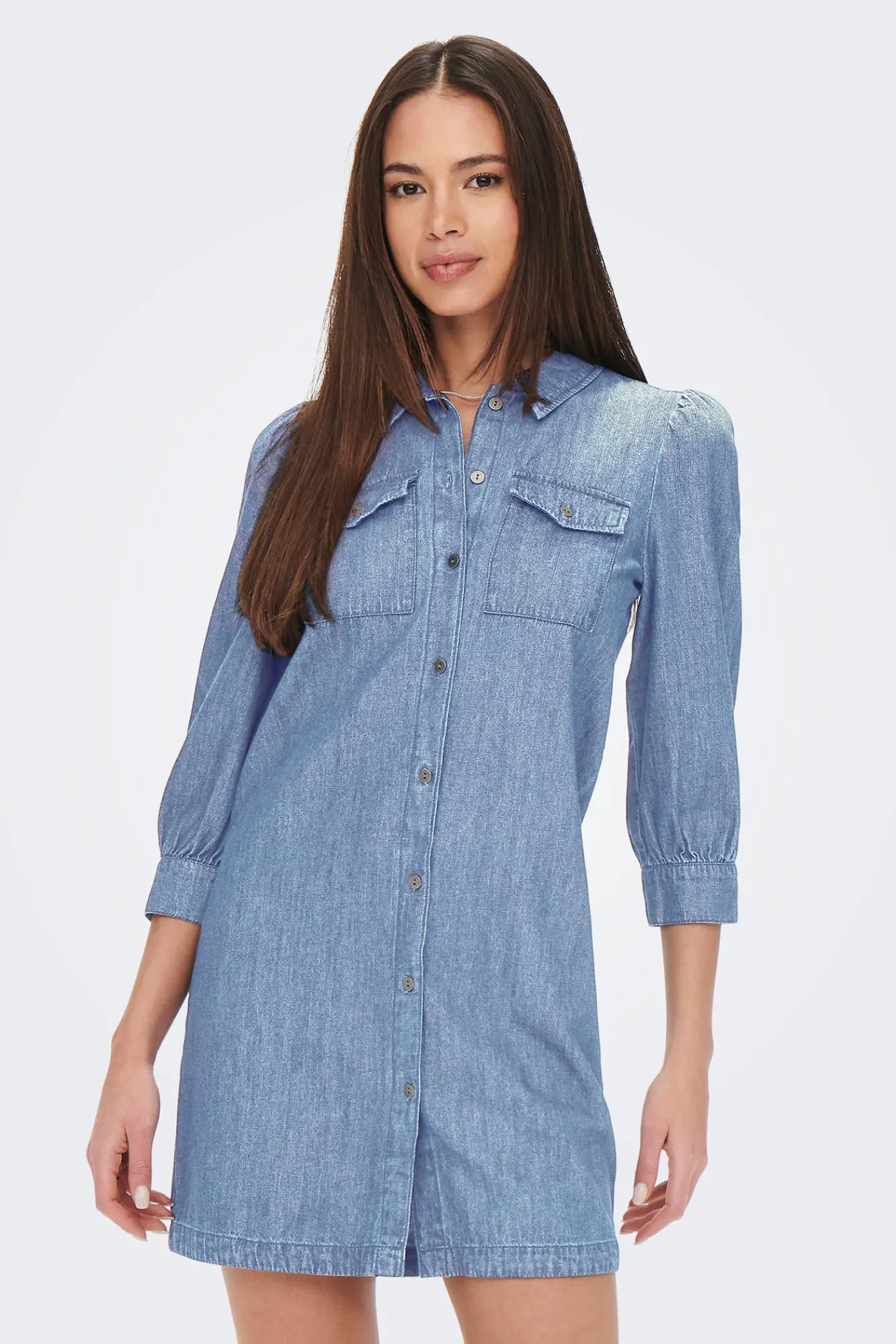 Only Vestido Manga Larga Denim Azul Claro Discount