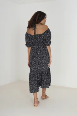 Brave Soul Vestido Mide De Manga Corta Y Estampado De Lunares Negro Sale