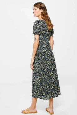 * Vestido Midi Abertura Escote Estampado Azul Sale