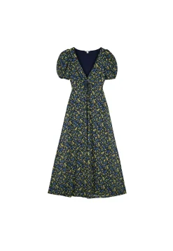 * Vestido Midi Abertura Escote Estampado Azul Sale