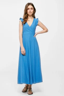 * Vestido Midi Bordado Suizo Azul Medio Hot