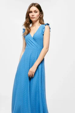 * Vestido Midi Bordado Suizo Azul Medio Hot