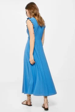 * Vestido Midi Bordado Suizo Azul Medio Hot
