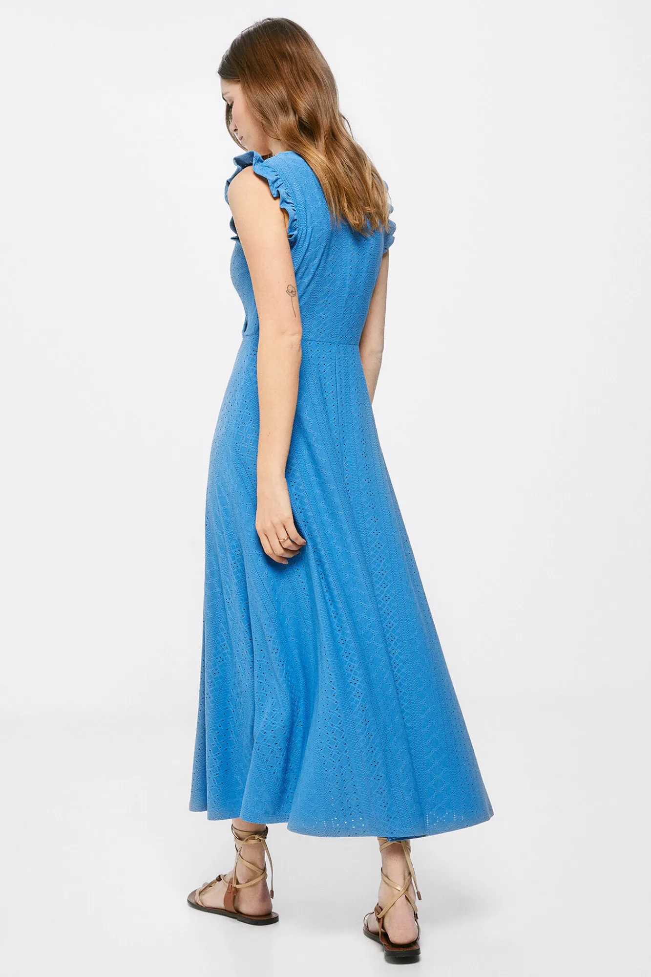 * Vestido Midi Bordado Suizo Azul Medio Hot