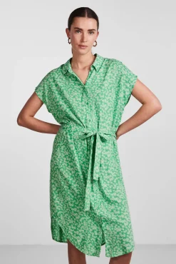 Pieces Vestido Midi Camisero. Verde Best