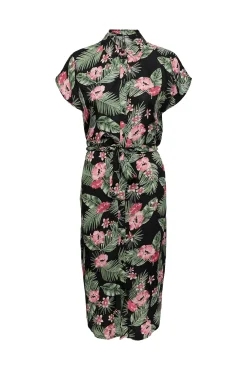 Pieces Vestido Midi Camisero. Estampado Verde Outlet
