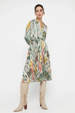 Cortefiel Vestido Midi Camisero Estampado Verde Sale