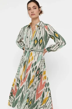Cortefiel Vestido Midi Camisero Estampado Verde Sale