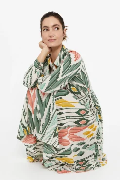 Cortefiel Vestido Midi Camisero Estampado Verde Sale