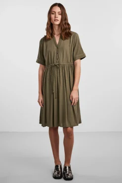 Pieces Vestido Midi Camisero Verde New