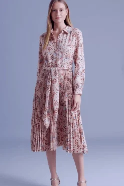 Cortefiel Vestido Midi Camisero Estampado Blanco New