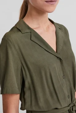 Pieces Vestido Midi Camisero Verde Online