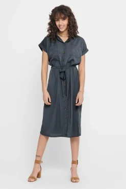 Only Vestido Midi Camisero Azul Medio Discount