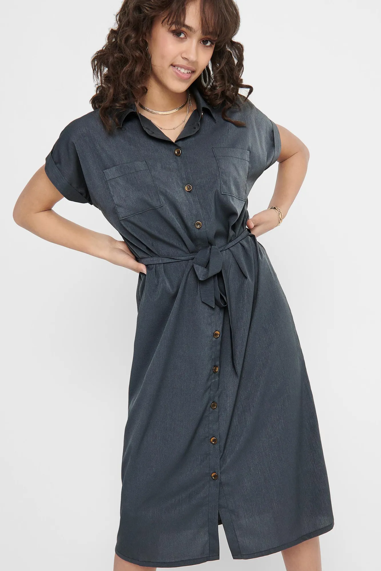 Only Vestido Midi Camisero Azul Medio Discount