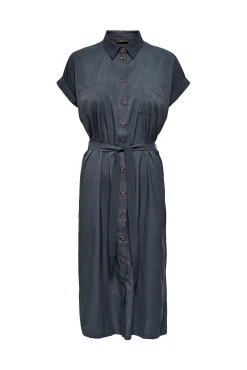 Only Vestido Midi Camisero Azul Medio Discount