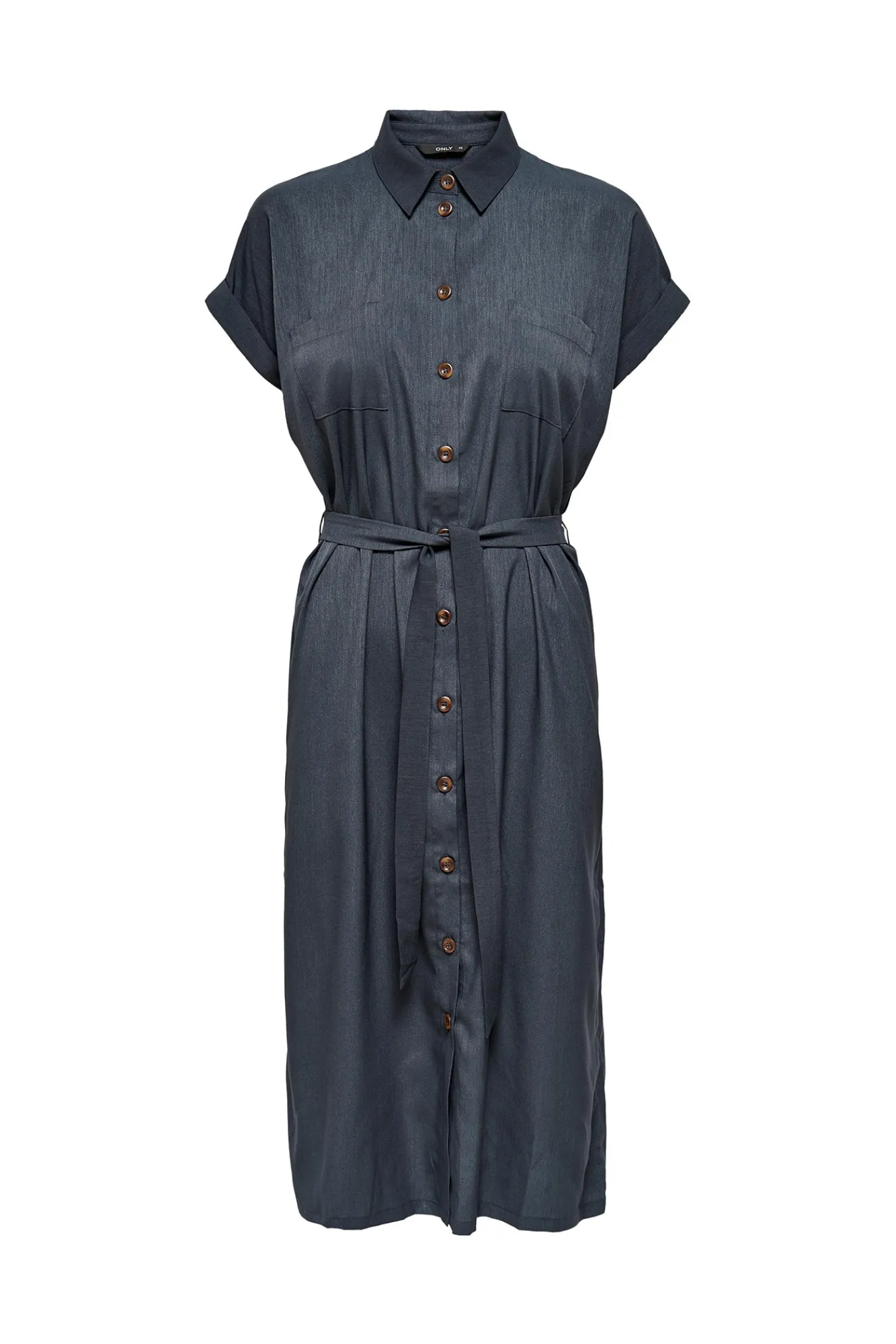 Only Vestido Midi Camisero Azul Medio Discount