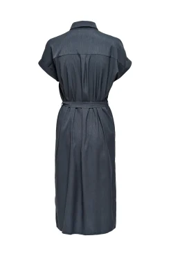 Only Vestido Midi Camisero Azul Medio Discount