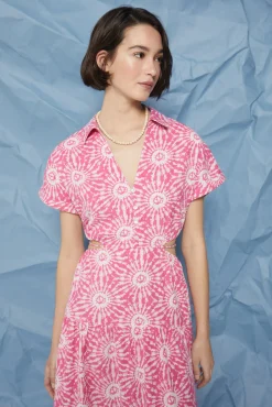 * Vestido Midi Camisero Cut Out Lino Algodon Morado Clearance