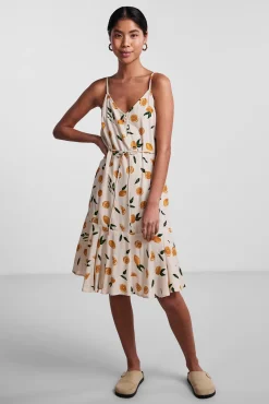 Pieces Vestido Midi Camisero De Tirantes. Gris Medio New