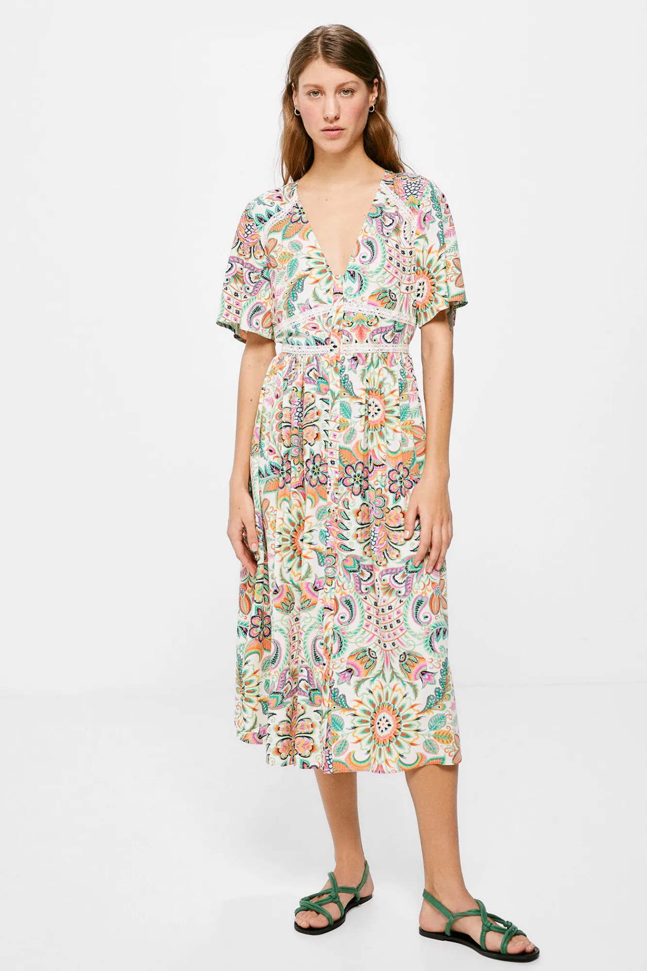 * Vestido Midi Camisero Laces Amarillo Online