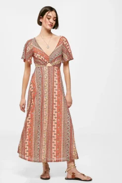 * Vestido Midi Cenefas Granate
