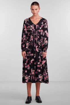 Pieces Vestido Midi Con Estampado Floral Morado Best