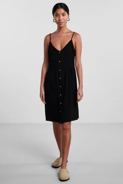 Pieces Vestido Midi Con Lino Negro Online