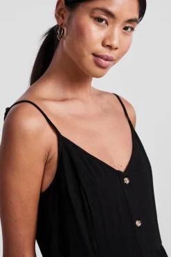 Pieces Vestido Midi Con Lino Negro Online